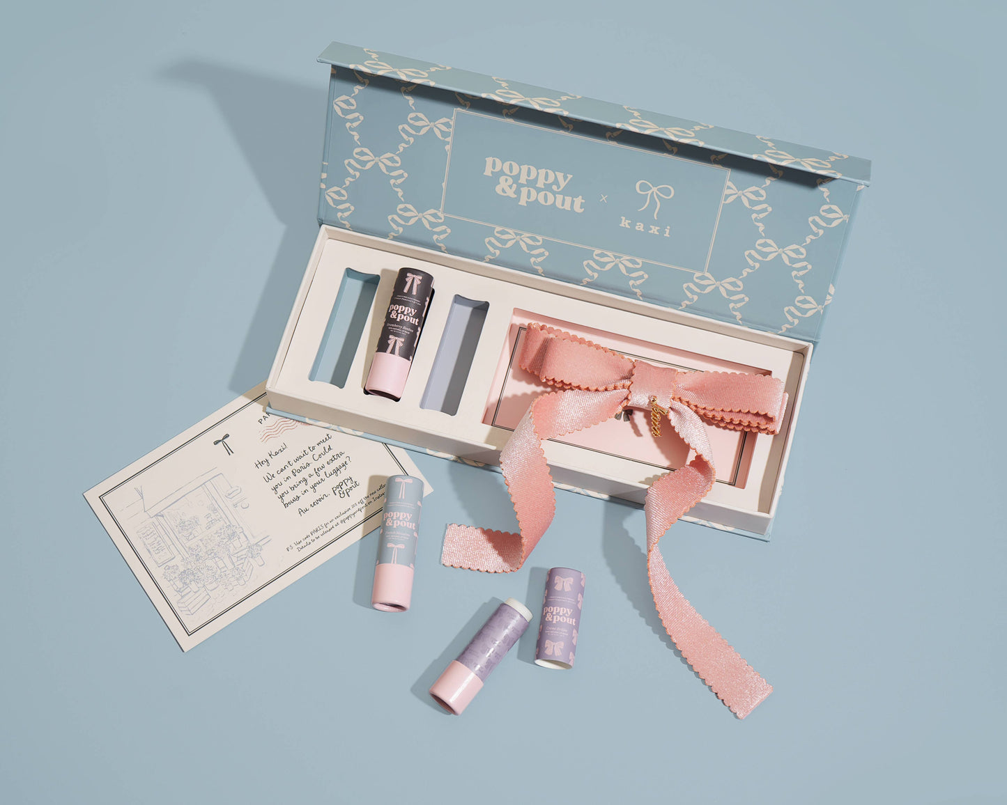 Poppy & Pout - Gift Set, Coquette Lip Balm Trio + Kaxi Hair Bow