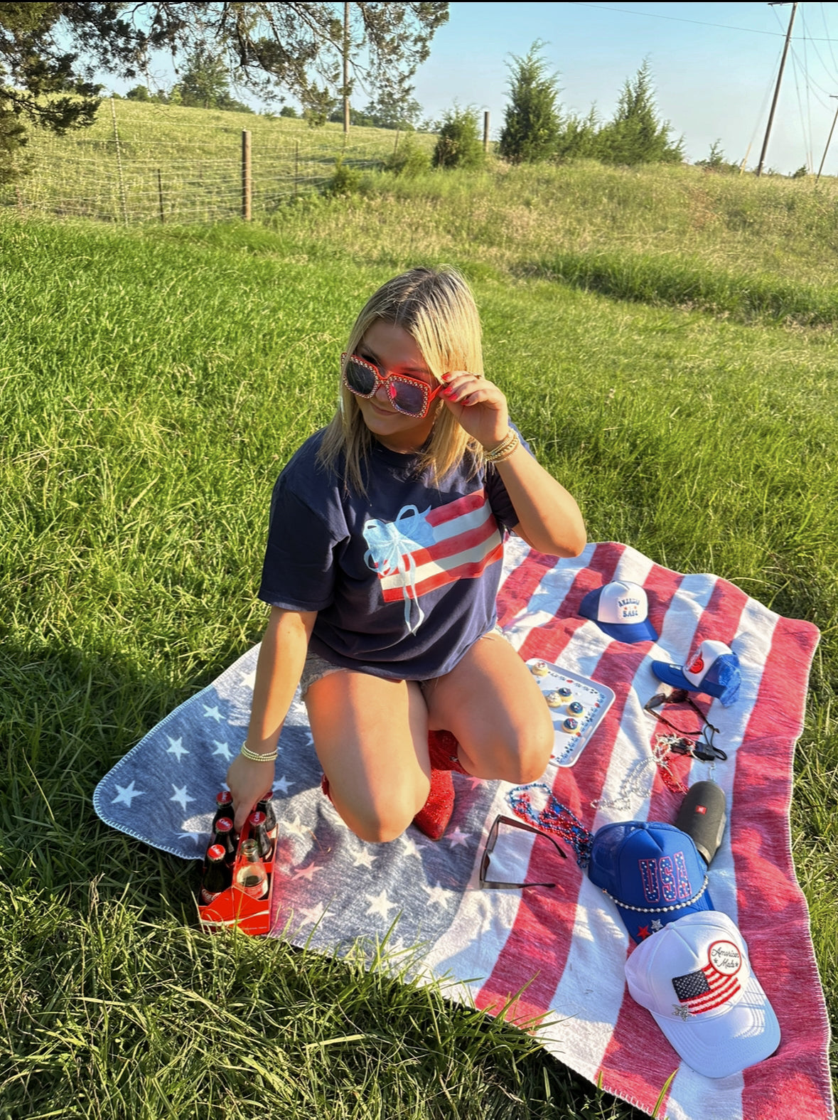 American Flag with Bow Graphic Tee