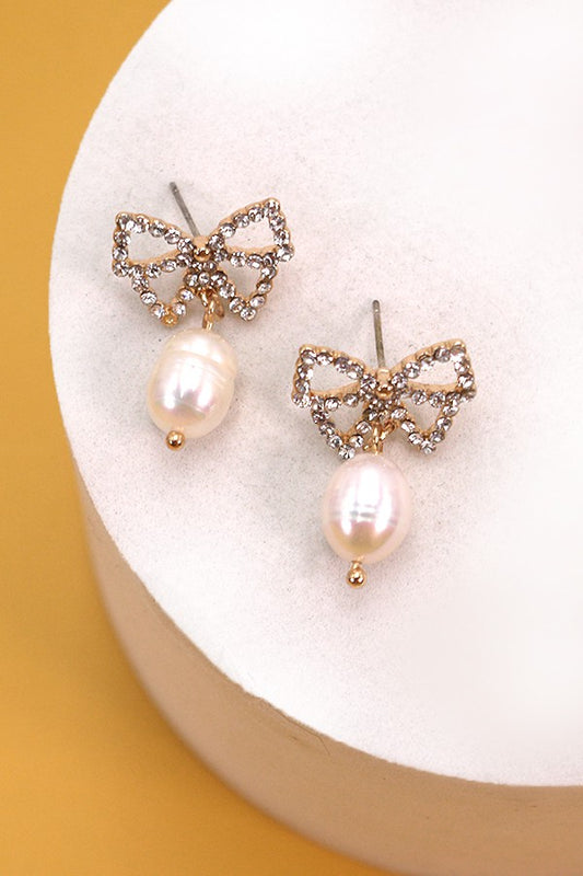 Rhinestone Pearl Bow Earring