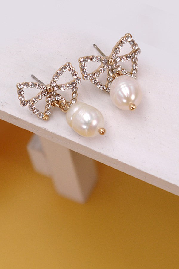 Rhinestone Pearl Bow Earring