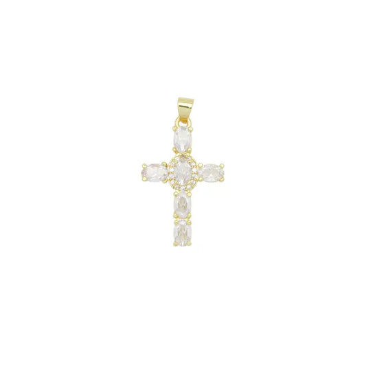 Clear Oval Crystal Cross Charm