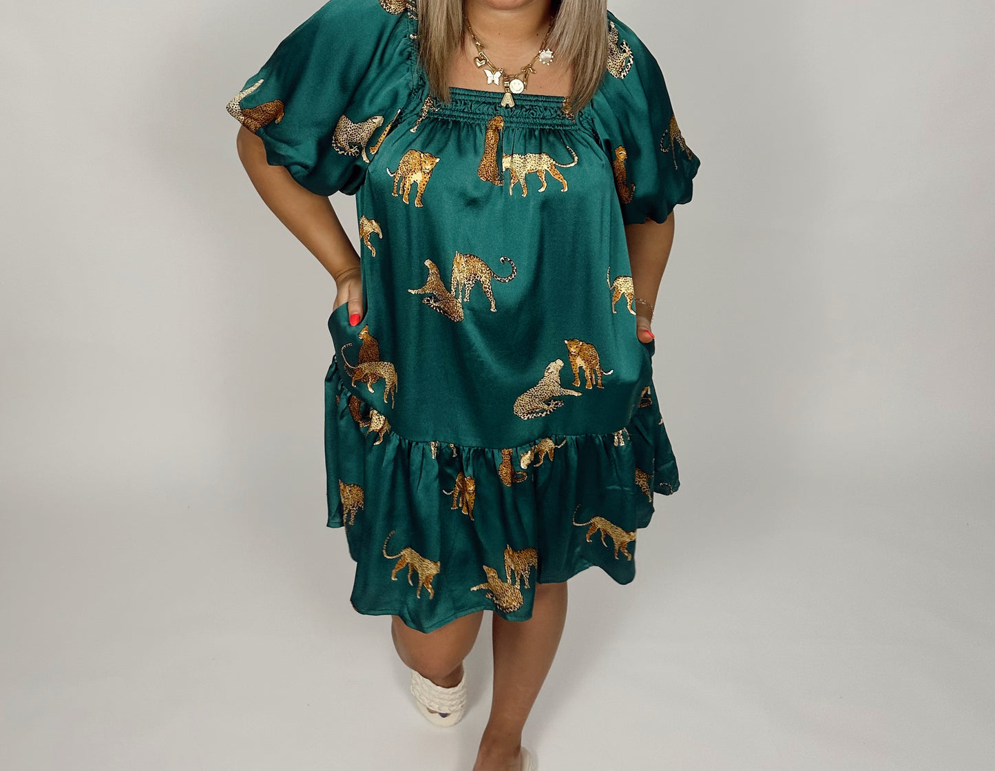 Hunter Green Cheetah Dress