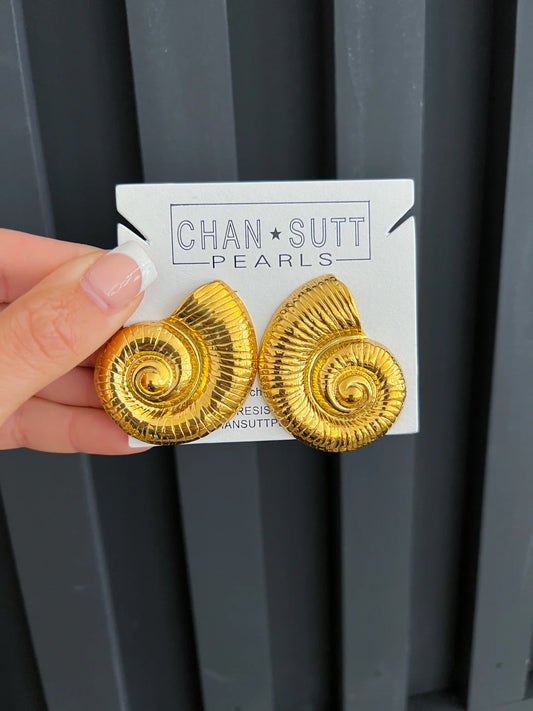Large Seashell 18k Gold Plated Earrings