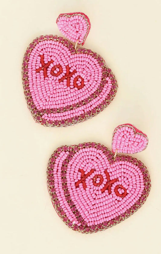 XOXO Pink Conversation Heart Earrings