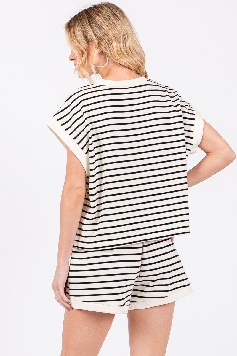 Black/White Terry Cloth Striped Matching Set
