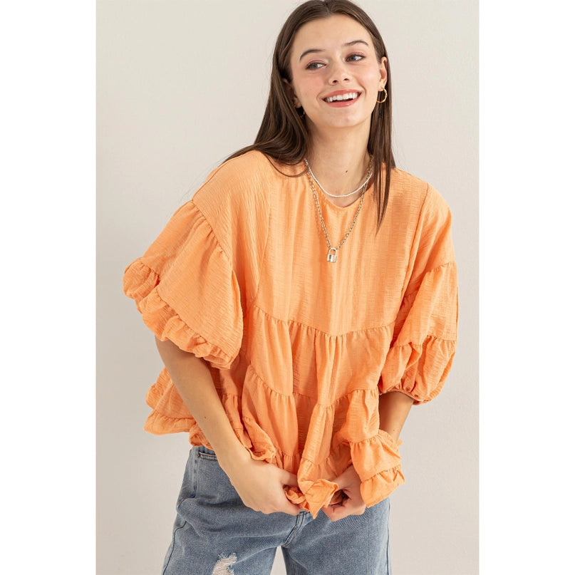 Sun-Kiss Babydoll Puff Sleeve Top