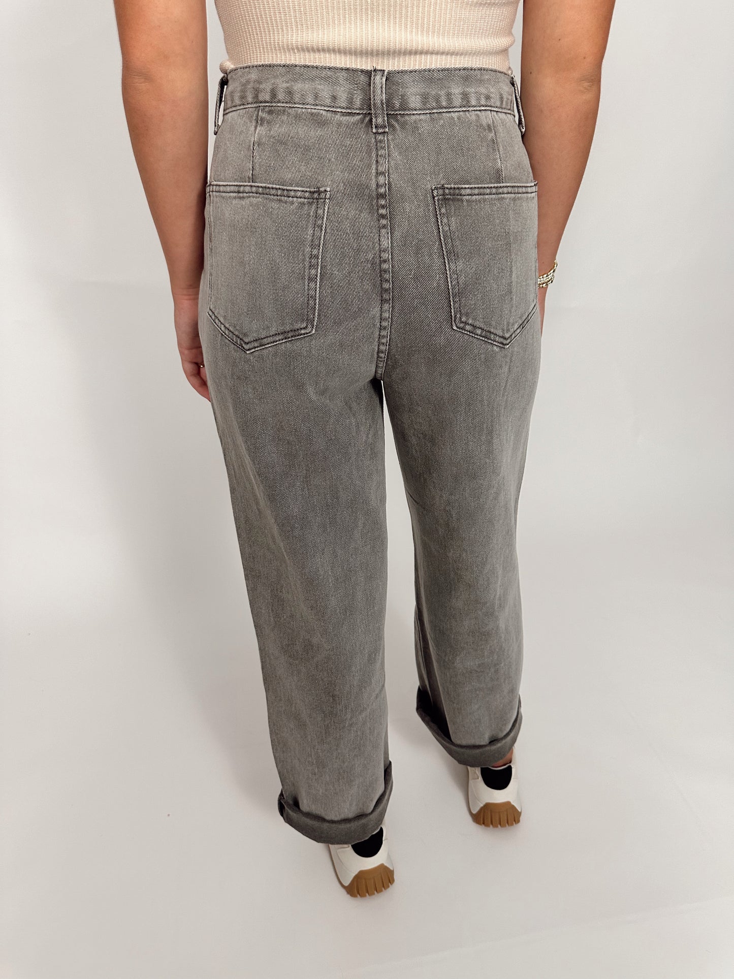 Button Waist Detail Charcoal Jean