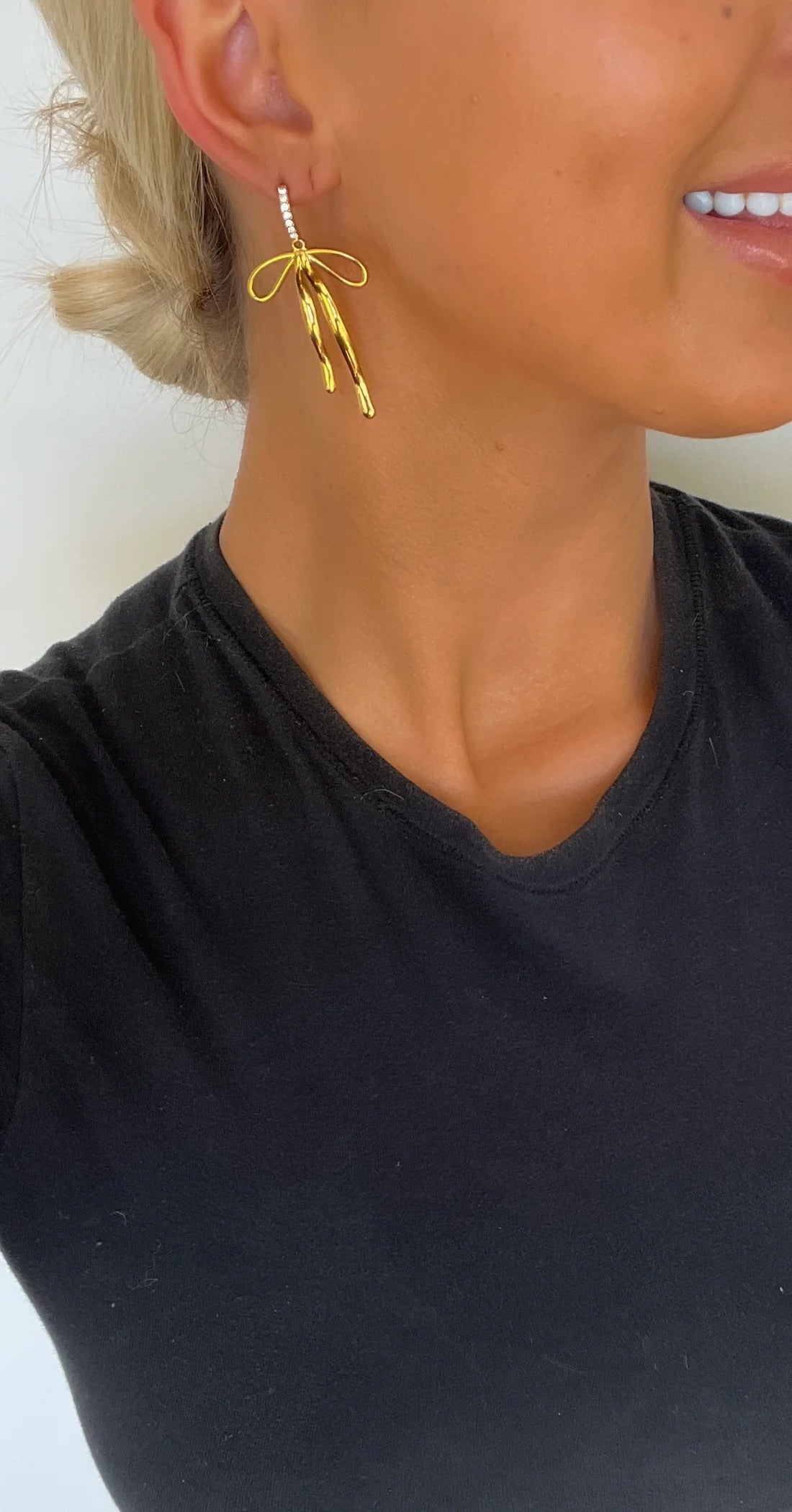 18k Gold Plated Diamond Bow Earrings