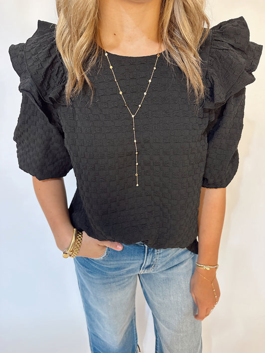 Textured Round Neck Ruffle Top