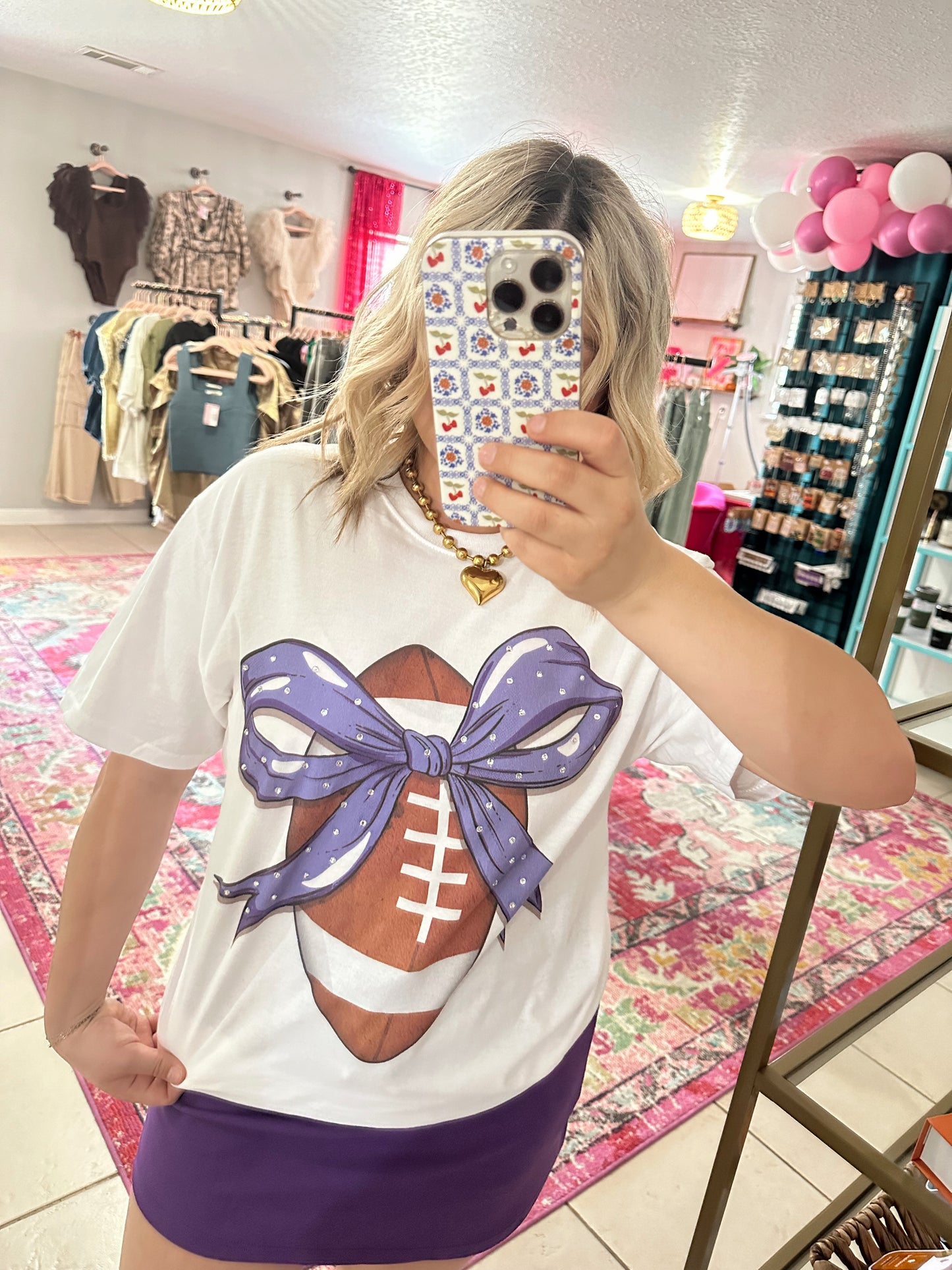 Rhinestone Football Bow - Purple