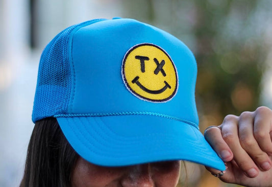 Neon Blue Tx Smiley Face Hat