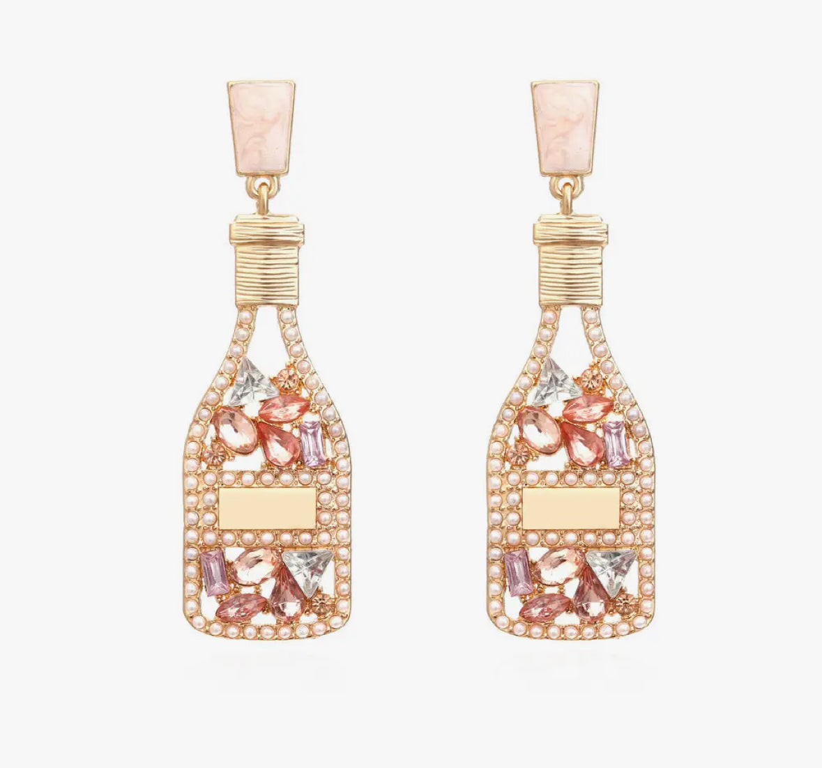 Hollow Rhinestone Champagne bottle stud earring