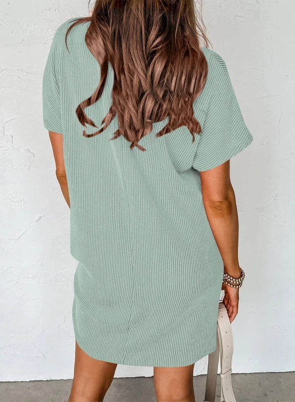 Ribbed Casual T-Shirt Dress with Pockets