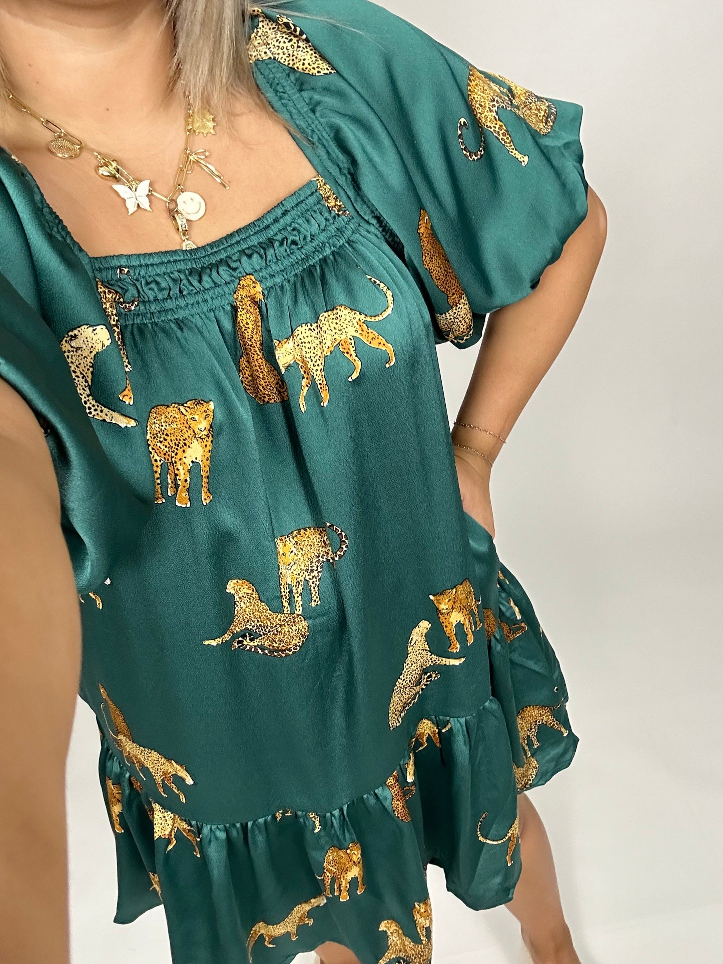 Hunter Green Cheetah Dress