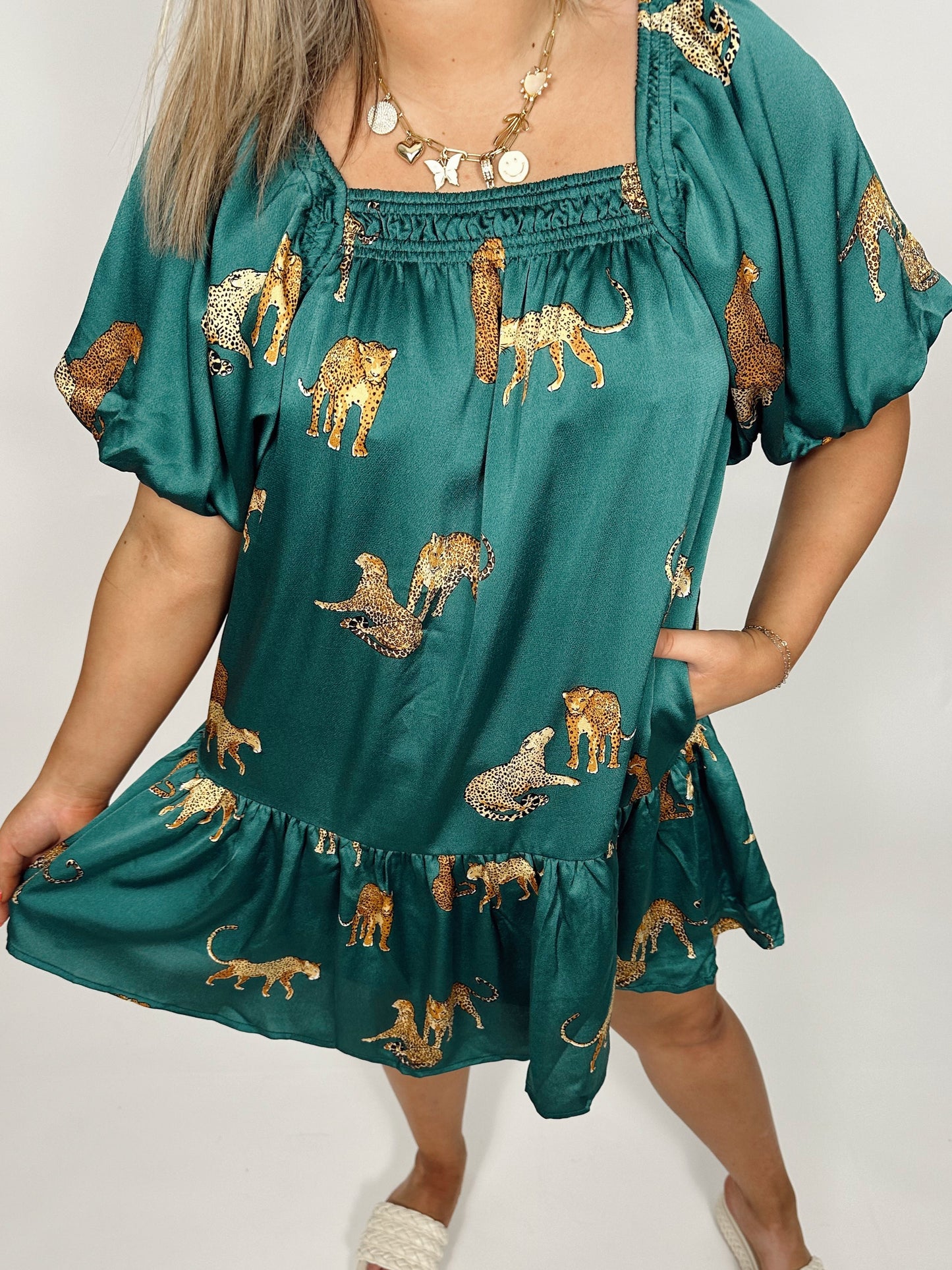 Hunter Green Cheetah Dress