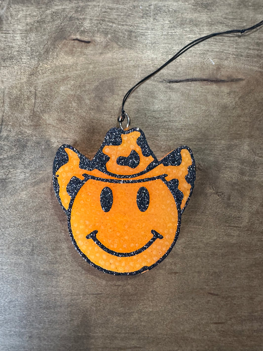 Smiley Face Cowboy Cow print Hat - Orange