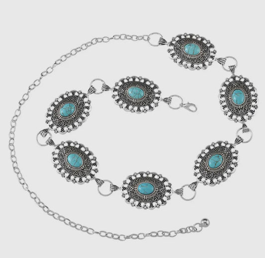Western Turquoise Stone Chain Link Belt