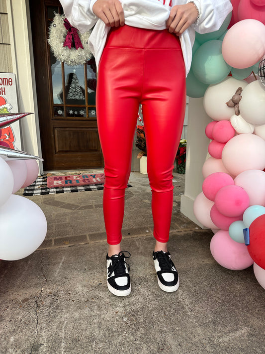 Faux Leather Leggings - Red