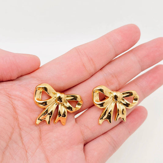 Bow 18K Gold Plated Stainless Steel Post Earrings