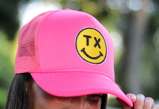 Hot Pink TX Smiley Face Hat