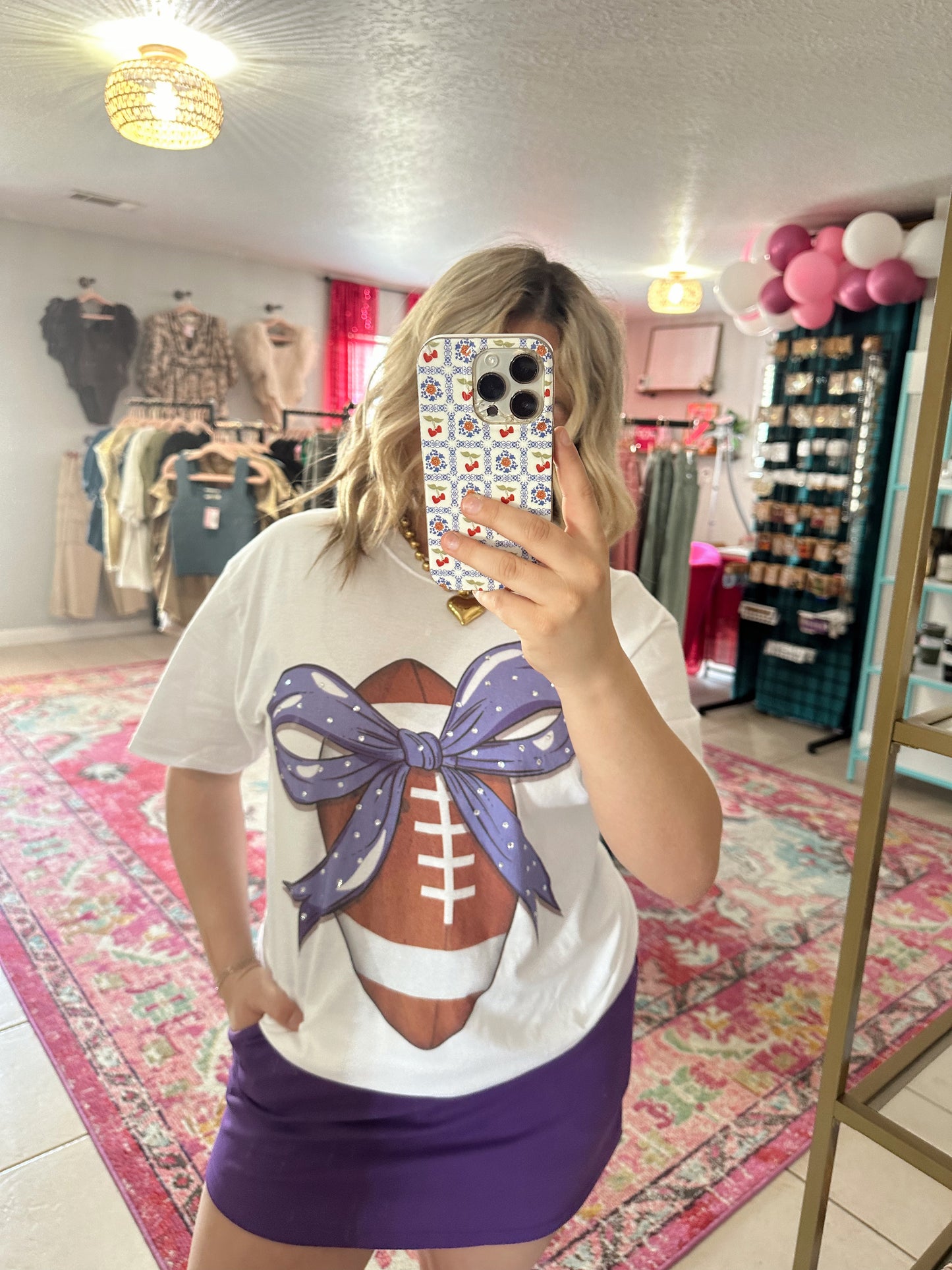 Rhinestone Football Bow - Purple