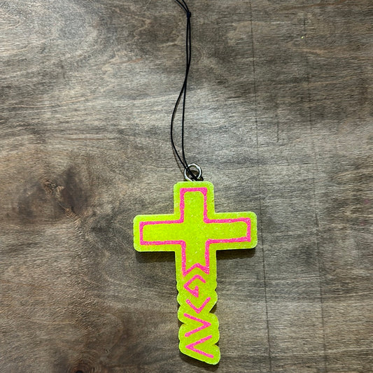 Gods Greater Than Ups and Downs (Neon Yellow w Pink Outline)