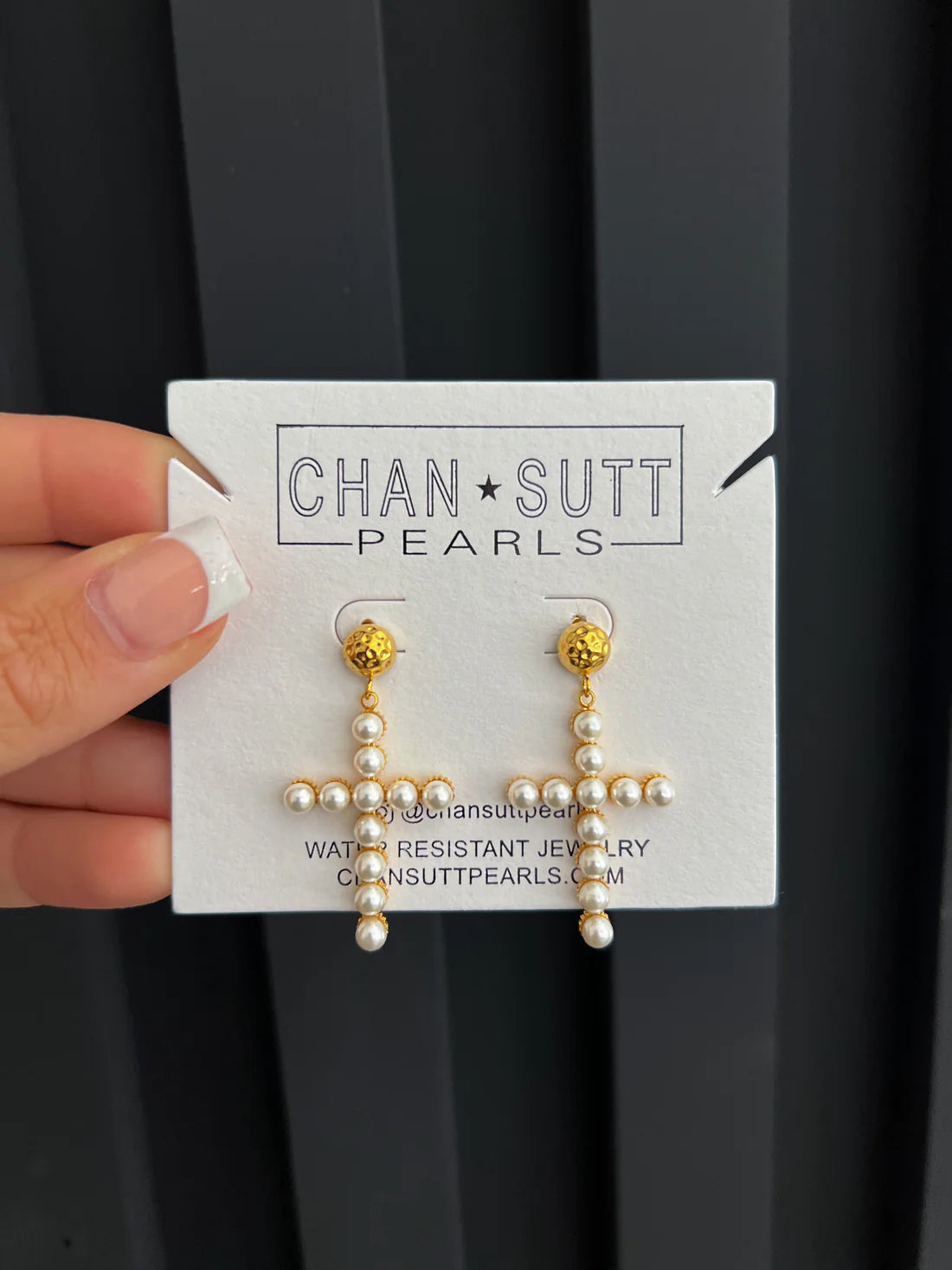 18k Gold Plated Pearl Cross Earrings
