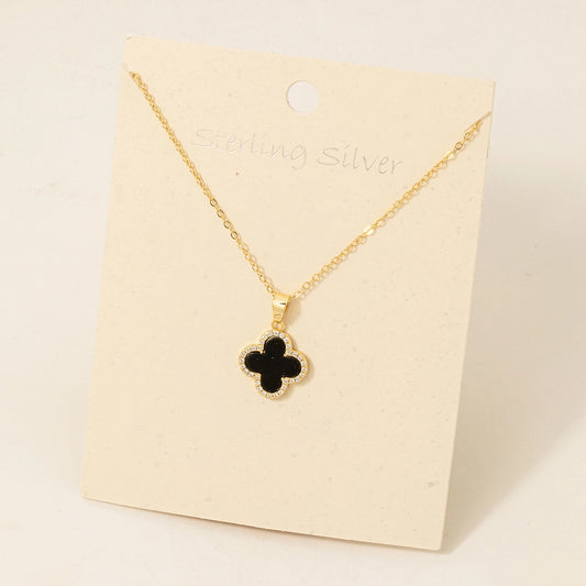 Sterling Silver Black Clover Pendant Necklace - Gold Dipped