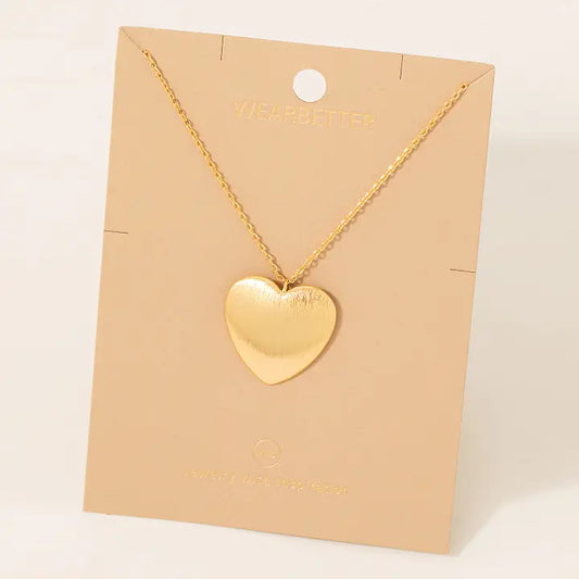 Brushed Gold Metallic Heart Necklace