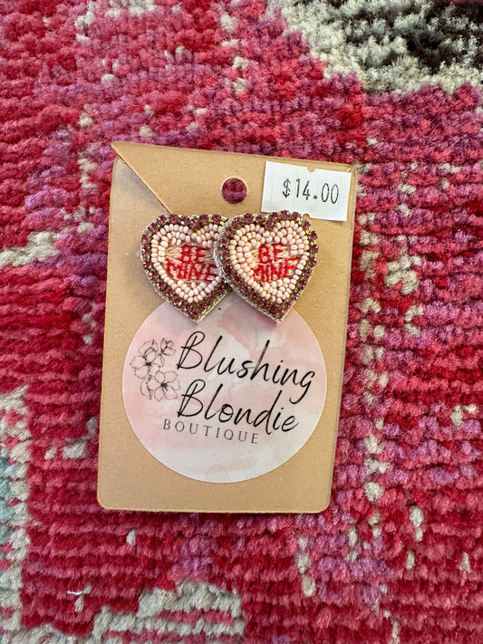 Be Mine Beaded Conversation Heart Stud Earring