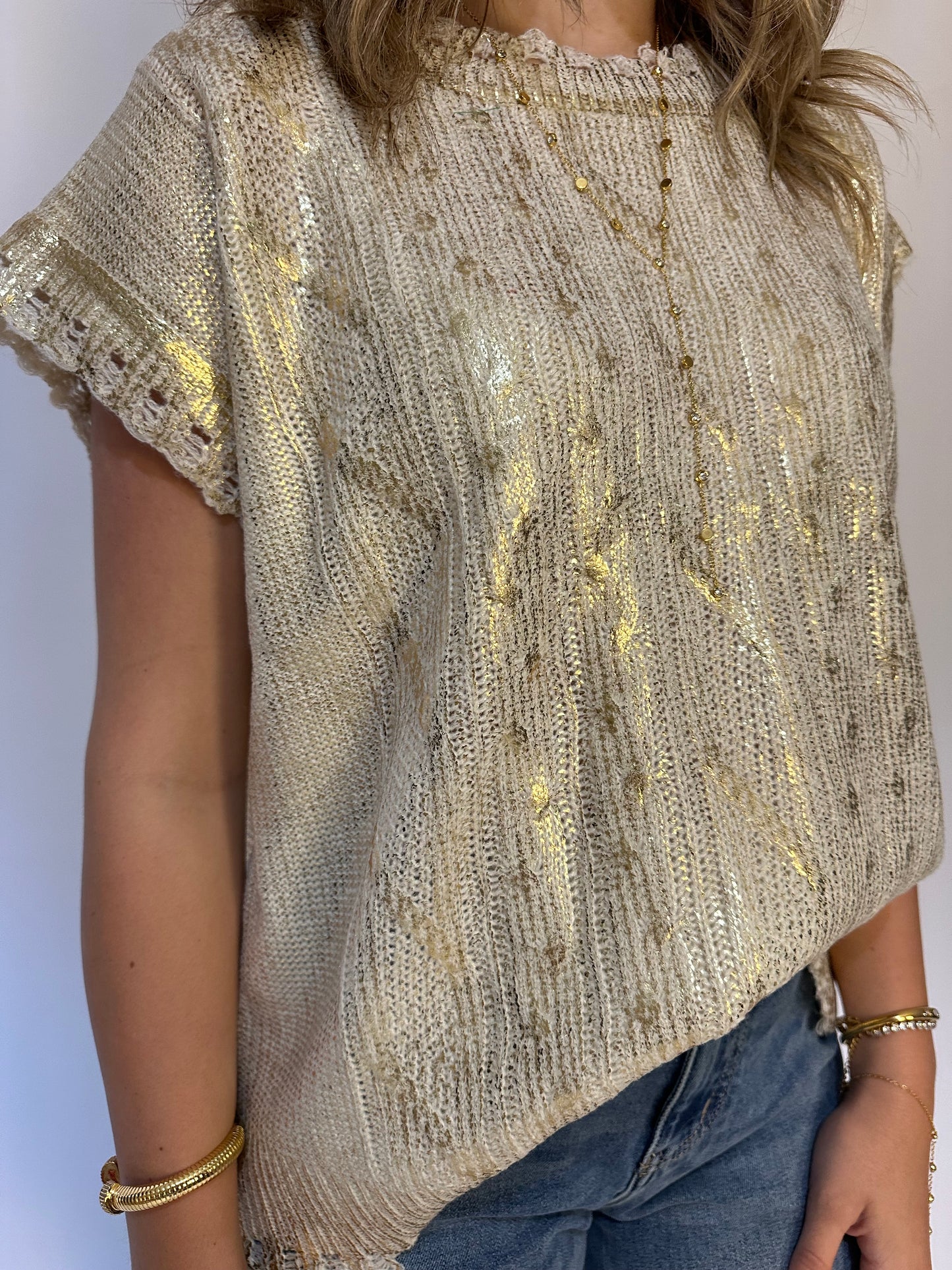 Metallic Sleeveless Sweater Top