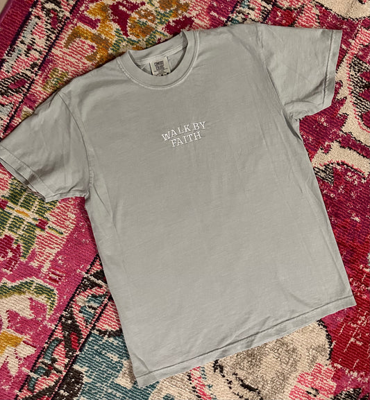 Embroidered Walk By Faith Tee - Sage