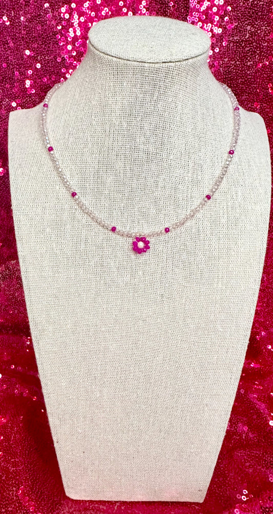 Pink Sparkle Flower Necklace
