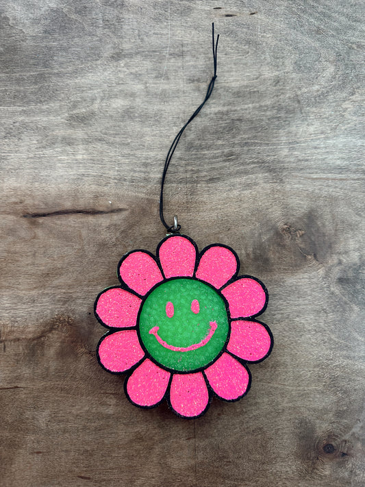 Green & Pink Flower Smiley Face