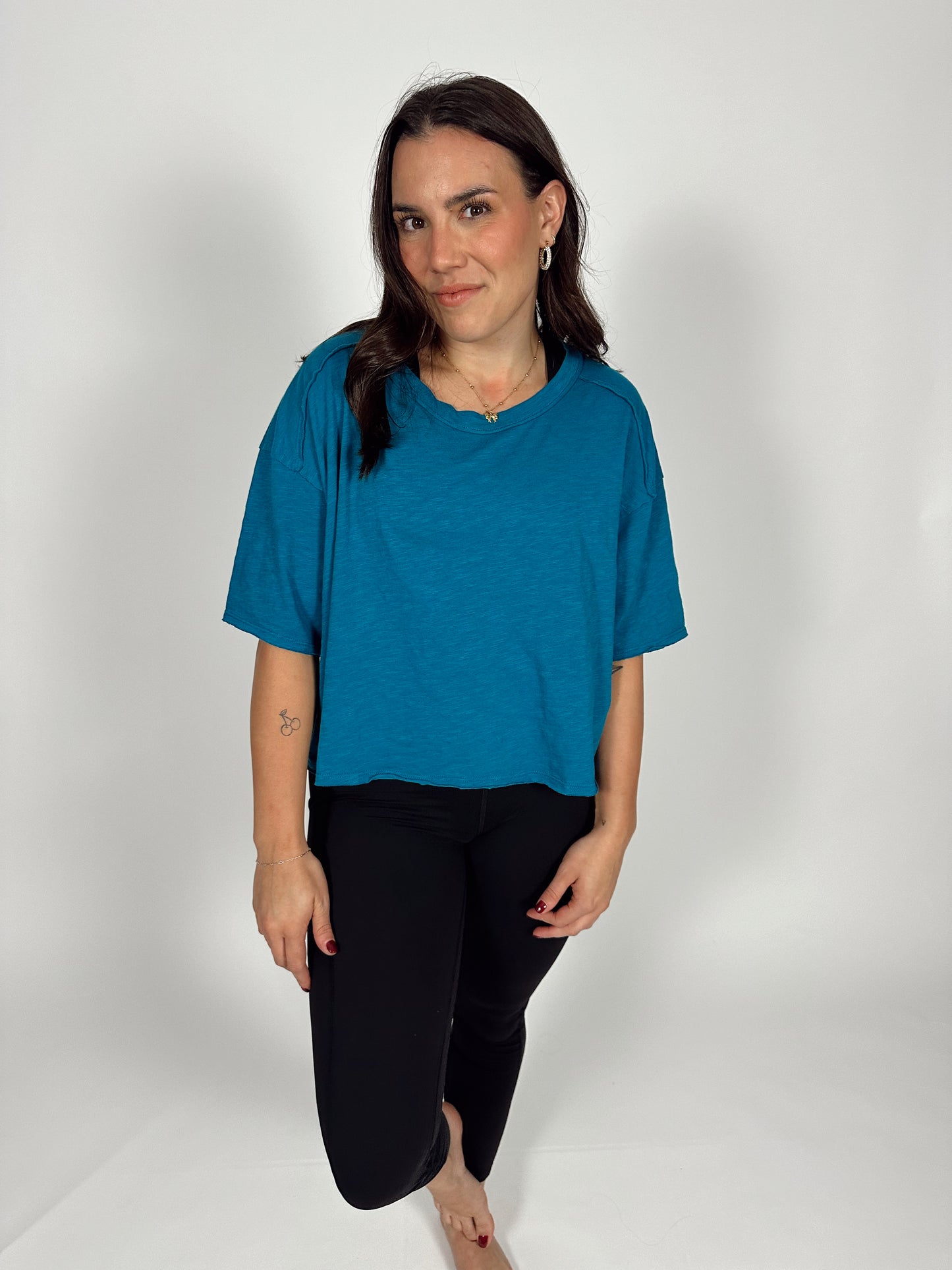 Cotton Boxy Top - Ocean Teal