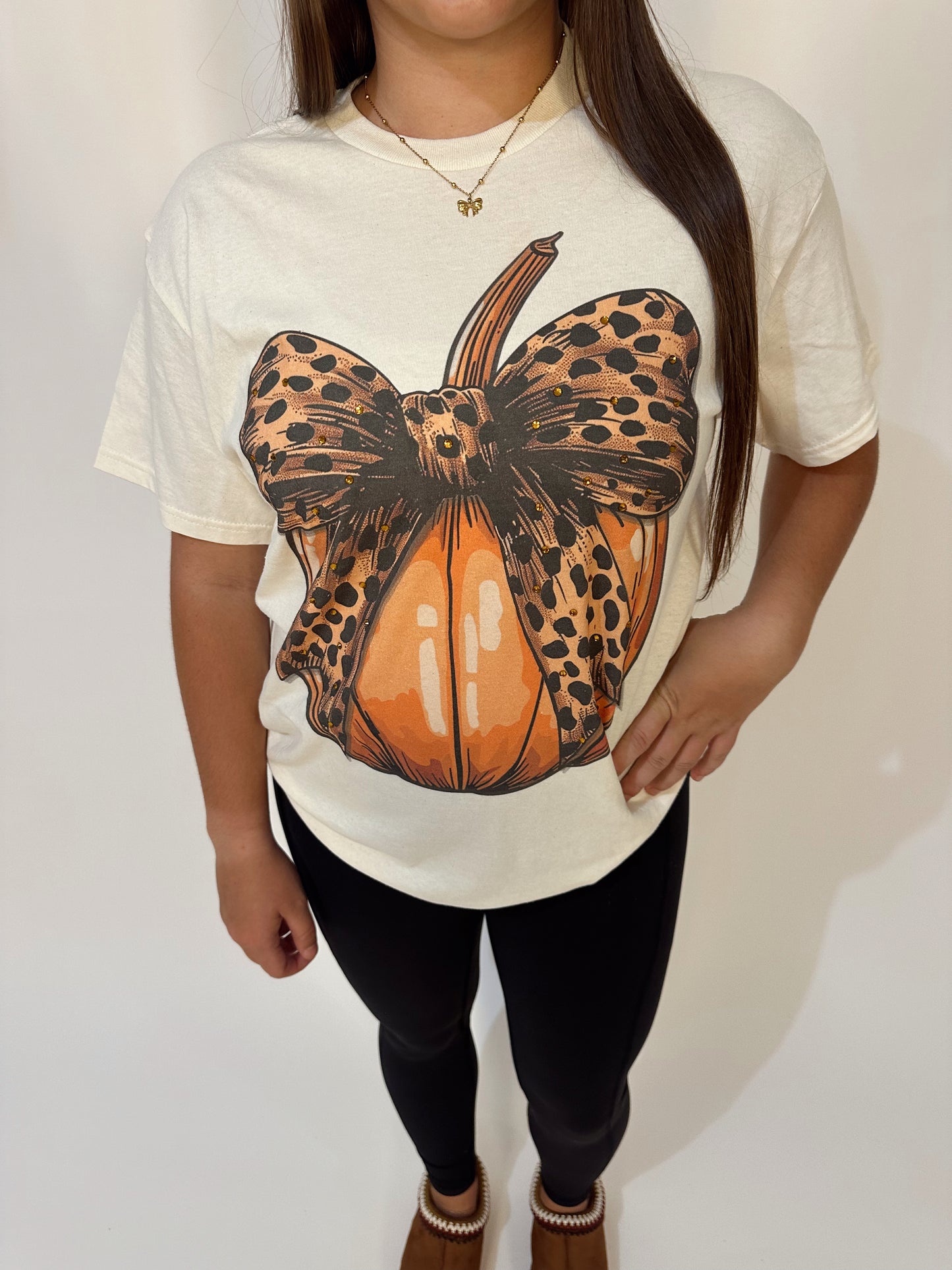 Pumpkin Cheetah Rhinestone Bow