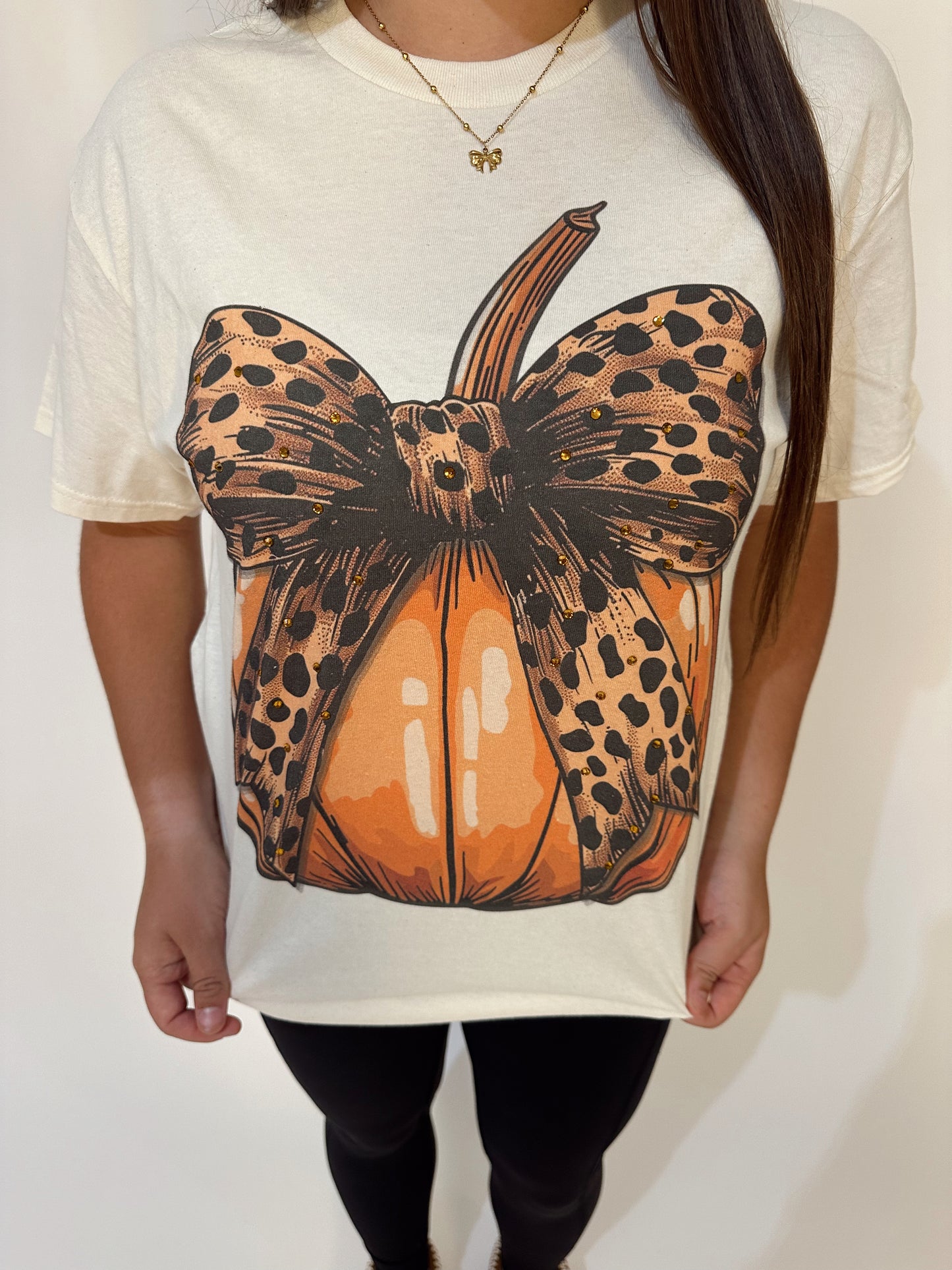 Pumpkin Cheetah Rhinestone Bow