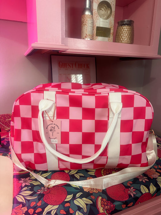 Pink Checkered Duffle Bag