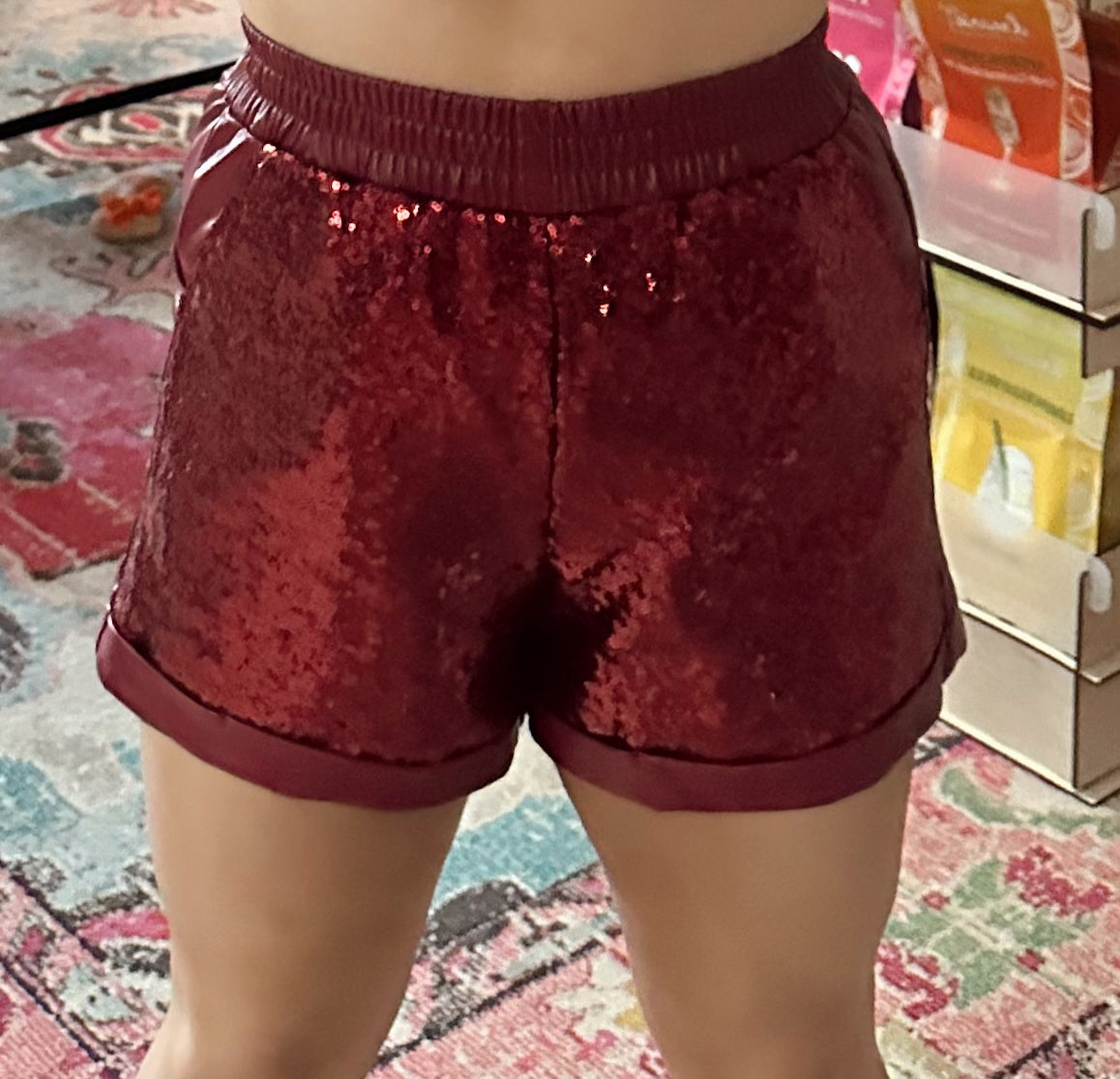 Sparkly Crimson Pleather Shorts