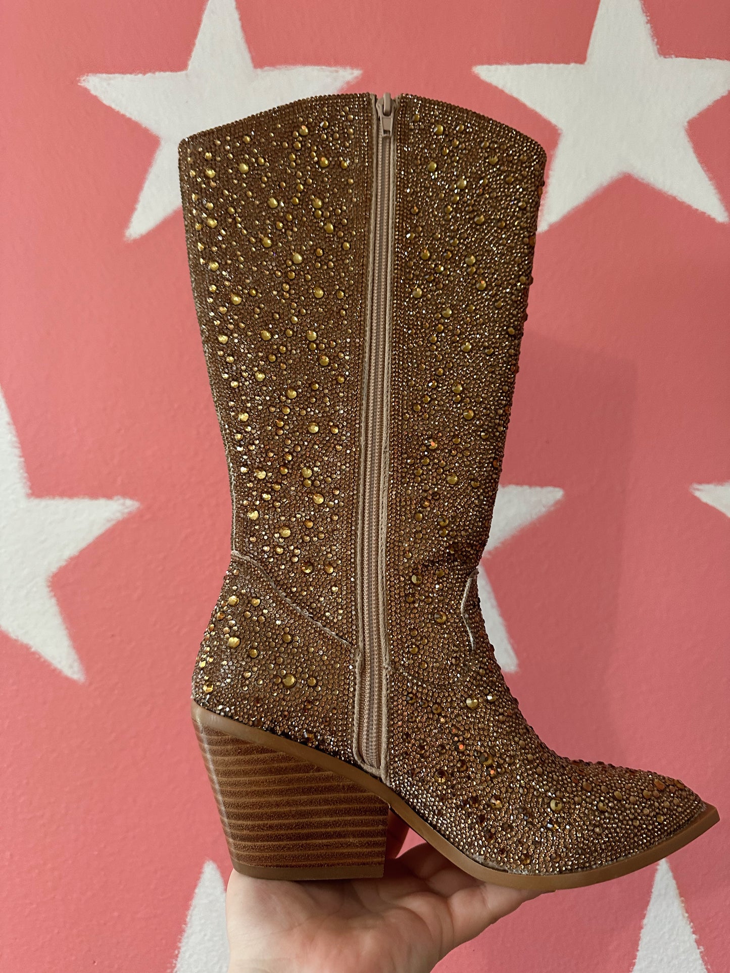 GLITZY - Gold Rhinestone Cowboy Boots (Wide Calf)