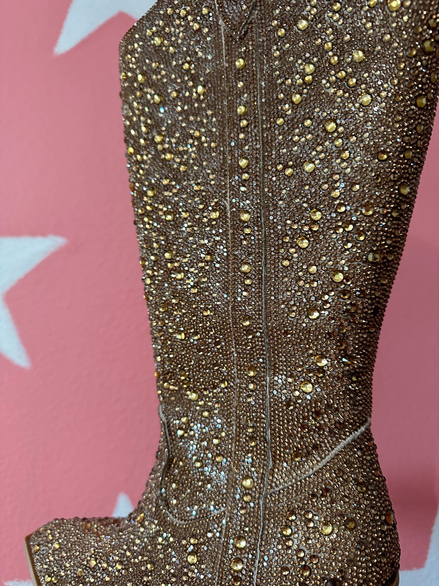 GLITZY - Gold Rhinestone Cowboy Boots (Wide Calf)