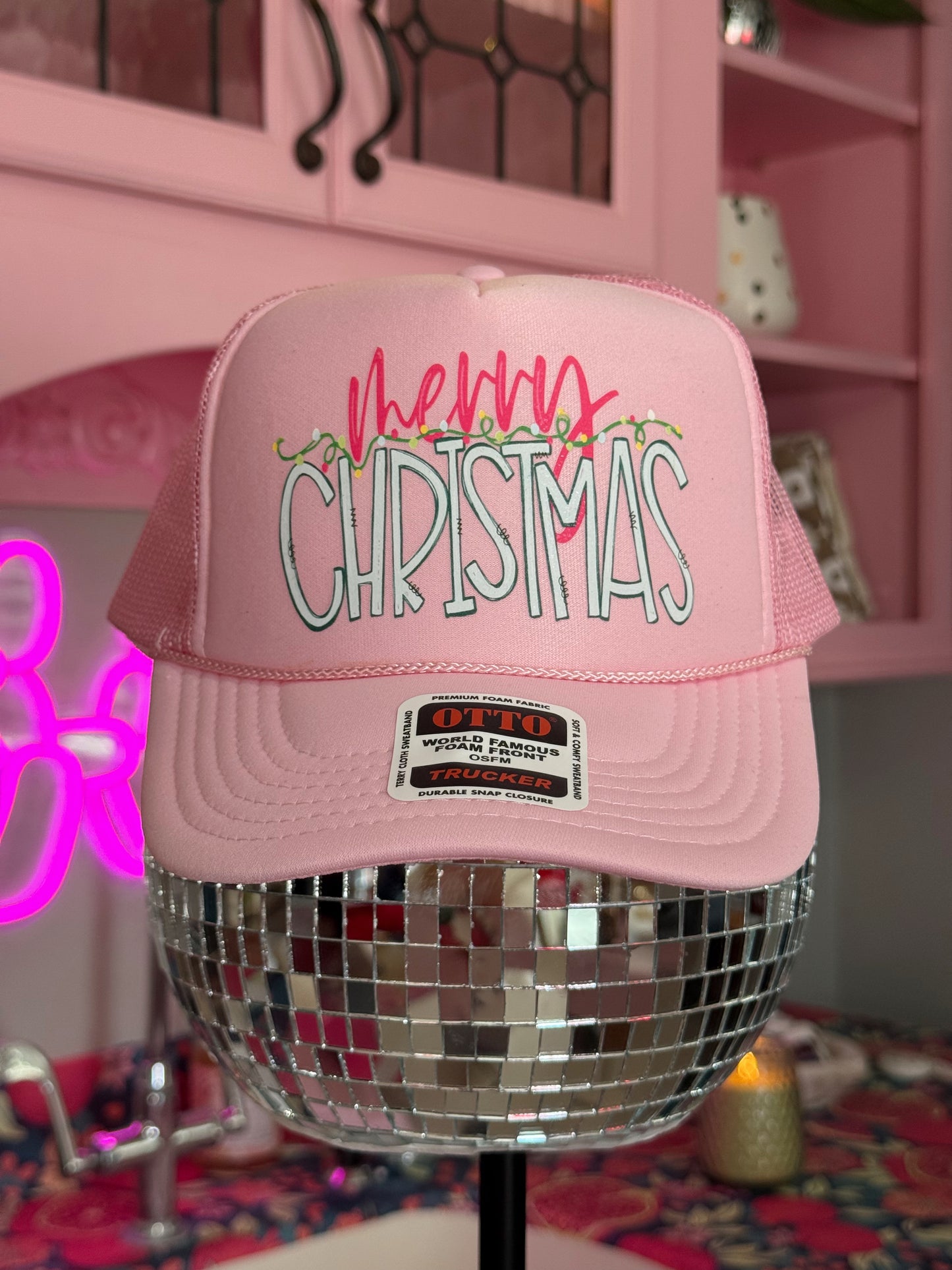 Pink Merry Christmas Trucker Hat