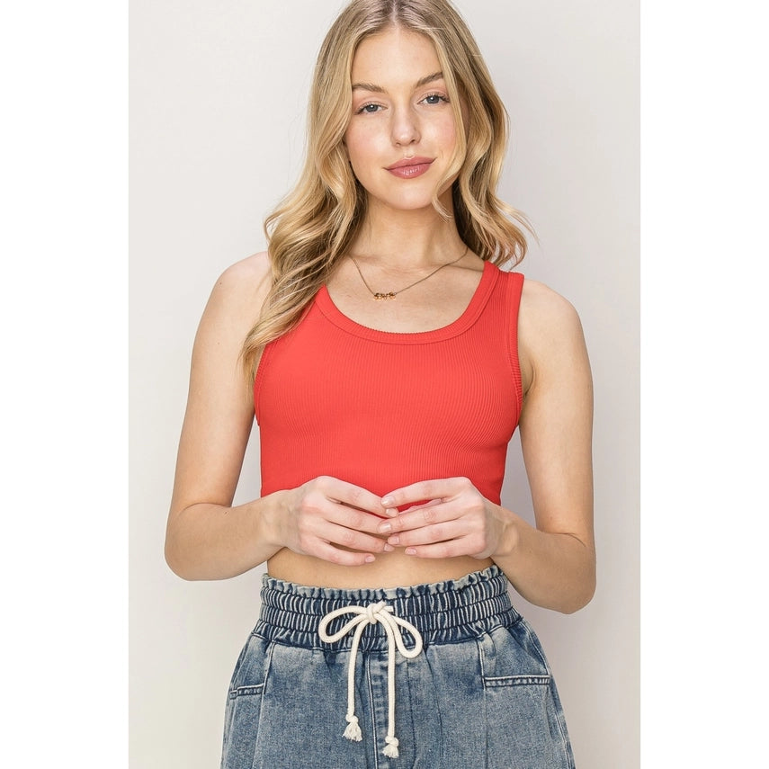 Ribbed Seamless Crop Top - Red