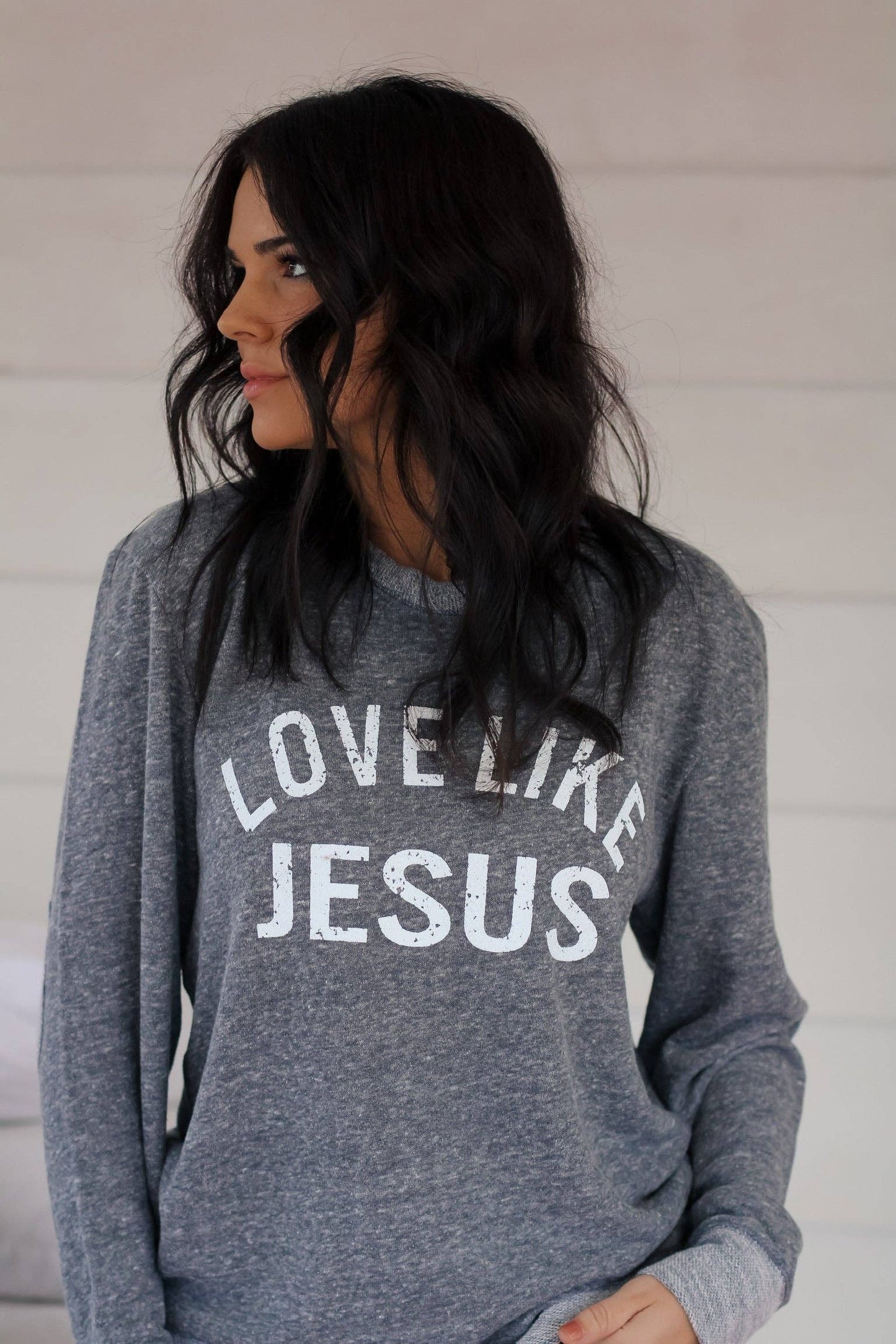 Love Like Jesus French Terry Sweater with Elbow Patches