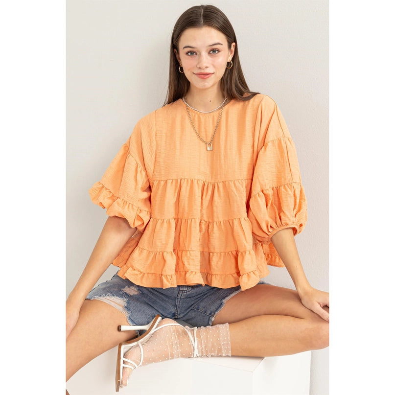 Sun-Kiss Babydoll Puff Sleeve Top