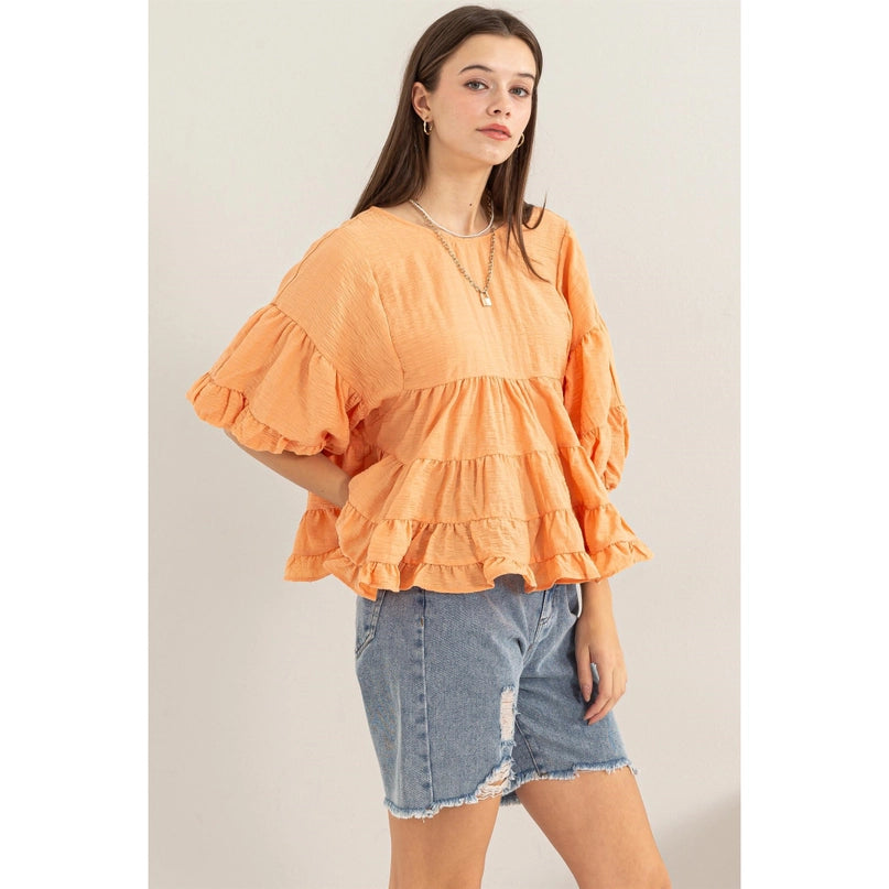 Sun-Kiss Babydoll Puff Sleeve Top