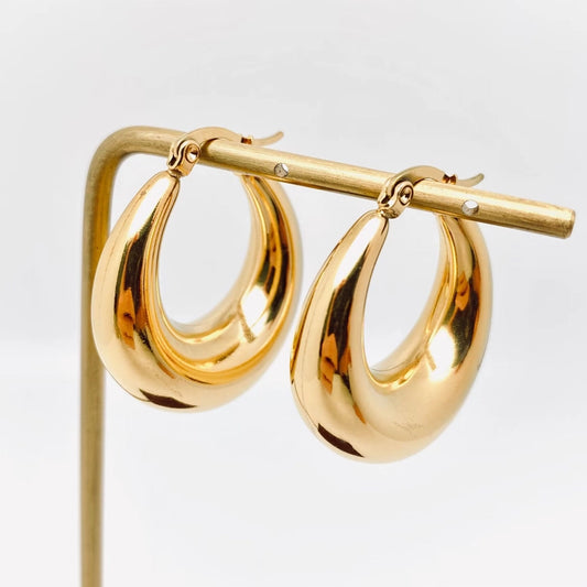 Geometric18K Gold Plated Stainless Steel Huggie Earrings