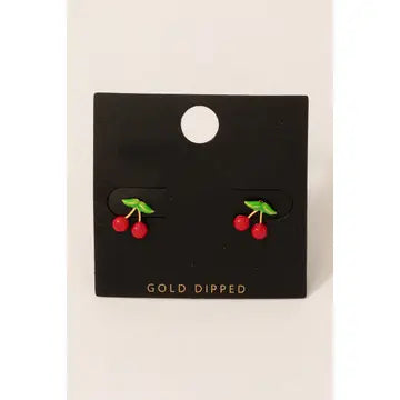 Cherry Enameled Stud Earring