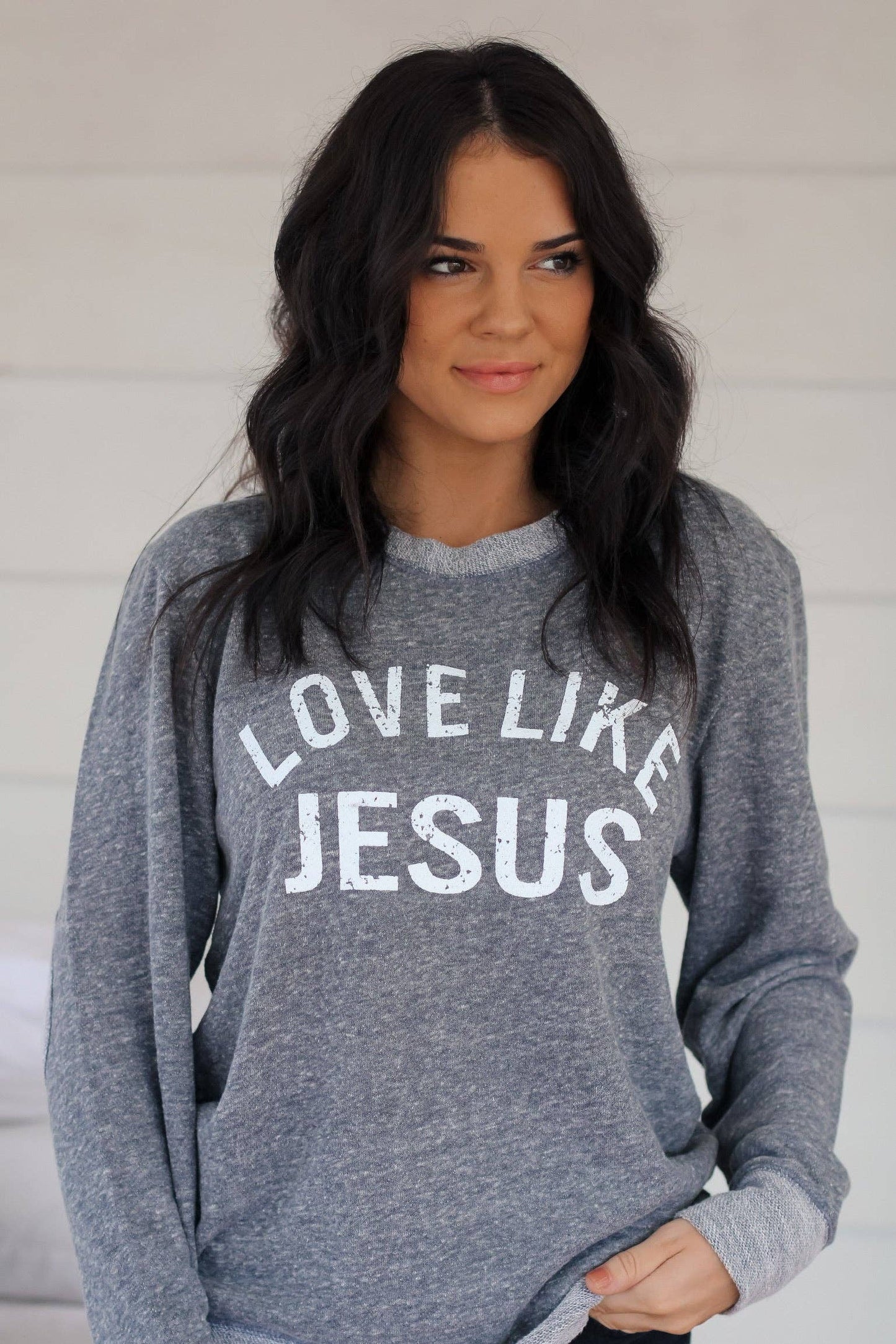 Love Like Jesus French Terry Sweater with Elbow Patches