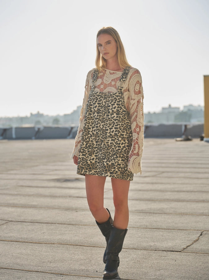 Leopard Denim Overall Mini Dress